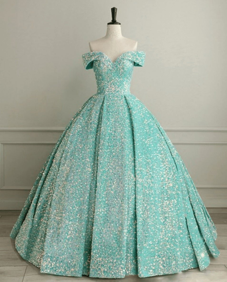 Pink Off The Shoulder Sequined Ball Gown Quinceanera Dresses - Curvevia