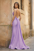 Blue Spaghetti Straps Mermaid Satin Backless Long Evening Dress - Curvevia