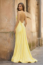 Blue Spaghetti Straps Mermaid Satin Backless Long Evening Dress - Curvevia