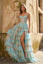 Yellow Strapless A Line Floral Chiffon Ruffled Wedding Guest Dress With Beading - Curvevia