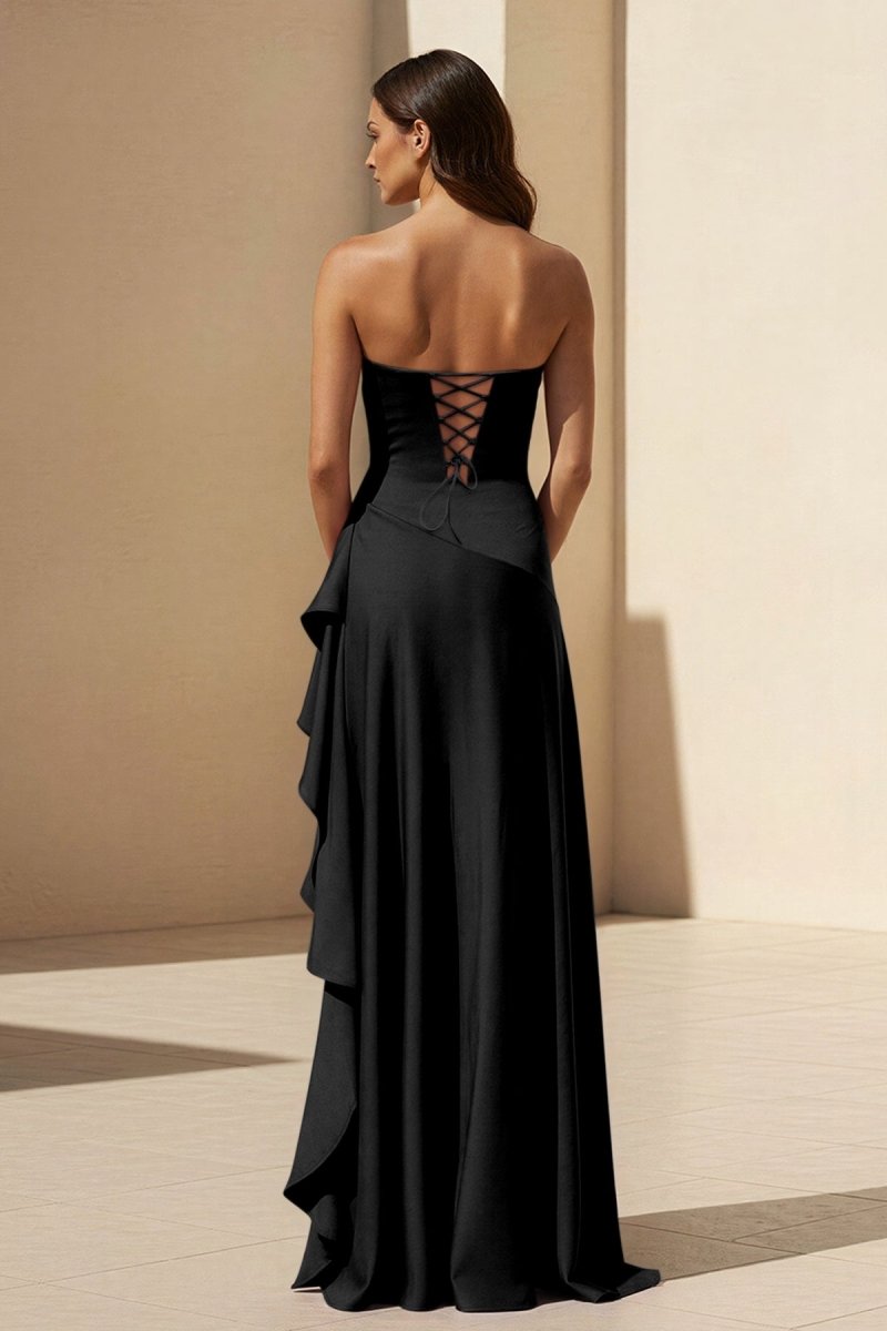 Magenta Strapless A Line High Low Wedding Guest Dress With Ruffles - Curvevia