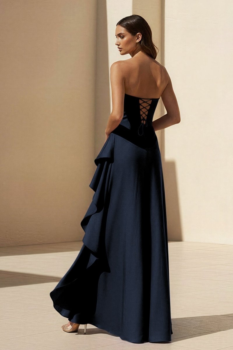 Magenta Strapless A Line High Low Wedding Guest Dress With Ruffles - Curvevia