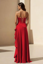 Magenta Strapless A Line High Low Wedding Guest Dress With Ruffles - Curvevia
