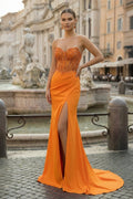 Royal Blue Sweetheart Beaded Long Evening Dress with Slit - Curvevia