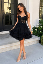 Pink A-Line Sweetheart Ruffle Tulle Homecoming Dress With Appliques - Curvevia
