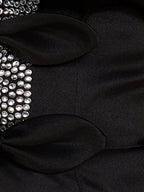 Black Strapless A-Line Beaded Satin Wedding Guest Dress With Bow - Curvevia