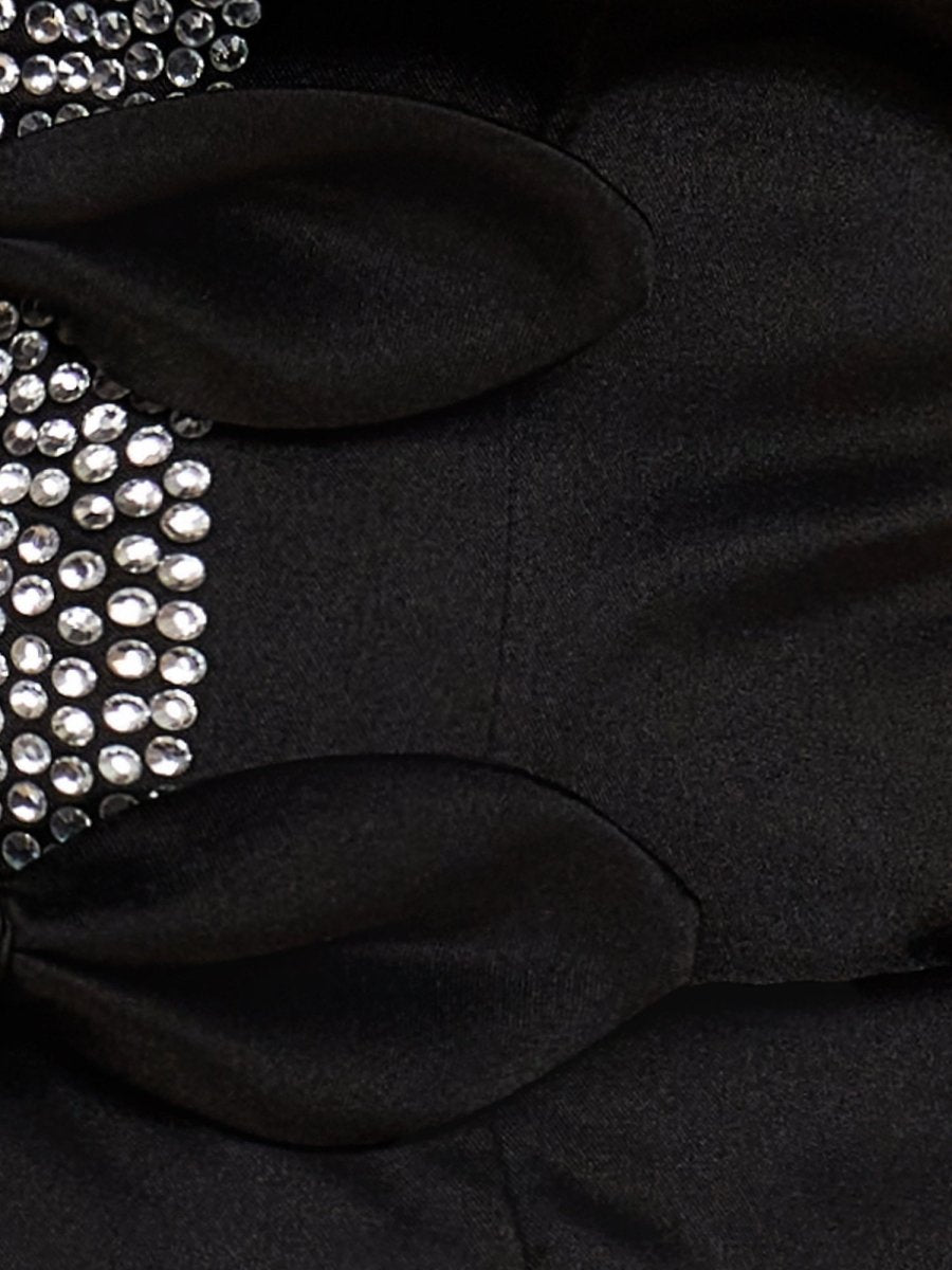 Black Strapless A-Line Beaded Satin Wedding Guest Dress With Bow - Curvevia