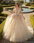Off Shoulder Long Champagne Lace Champagne Quinceanera Dresses - Curvevia