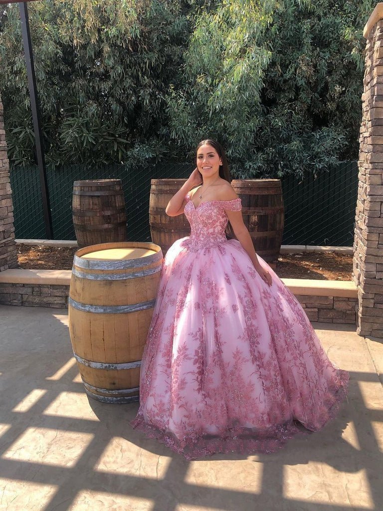 Off The Shoulder Neckline Sparkly Quinceanera Dresses With Appliques - Curvevia