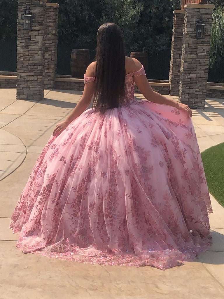 Off The Shoulder Neckline Sparkly Quinceanera Dresses With Appliques - Curvevia