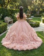 Blush Pink V Neckline Tulle Flower Quinceanera Dresses - Curvevia