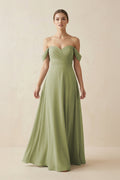 A-Line Off-the-Shoulder Chiffon Mother of the Bride Dress in Moss Green - Curvevia
