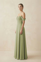 A-Line Off-the-Shoulder Chiffon Mother of the Bride Dress in Moss Green - Curvevia