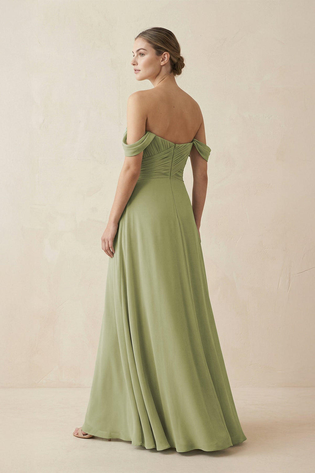 A-Line Off-the-Shoulder Chiffon Mother of the Bride Dress in Moss Green - Curvevia