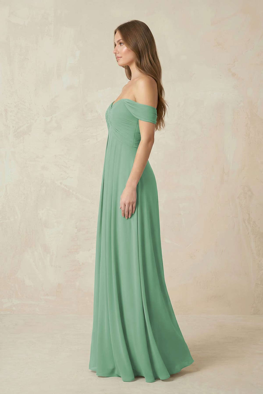 Off-the-Shoulder A-Line Chiffon Pleated Mother of the Bride Dress in Sea Glass - Curvevia