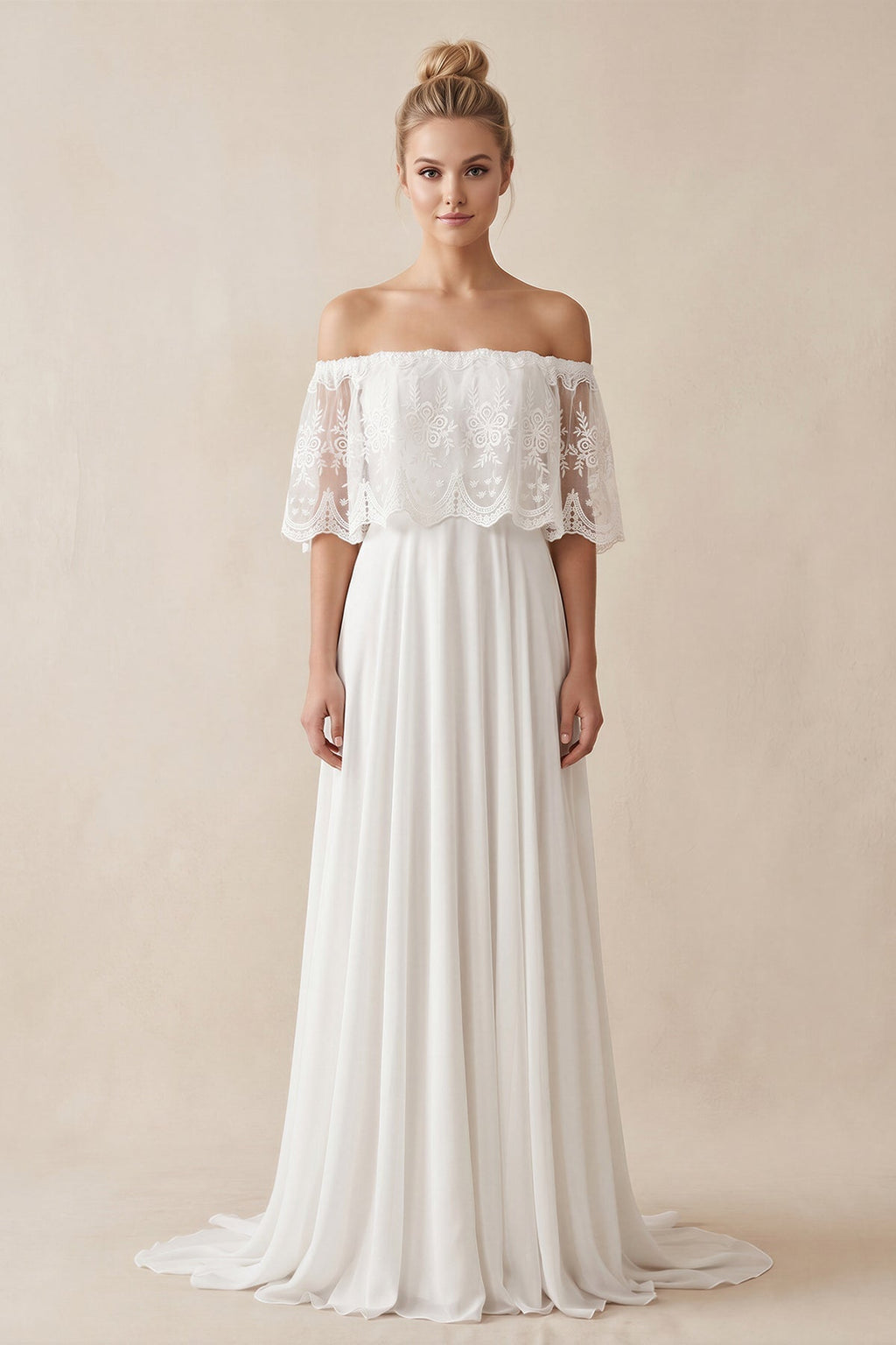 Off-The-Shoulder Lace Jersey Dress With Embroideries Ruffles - Curvevia