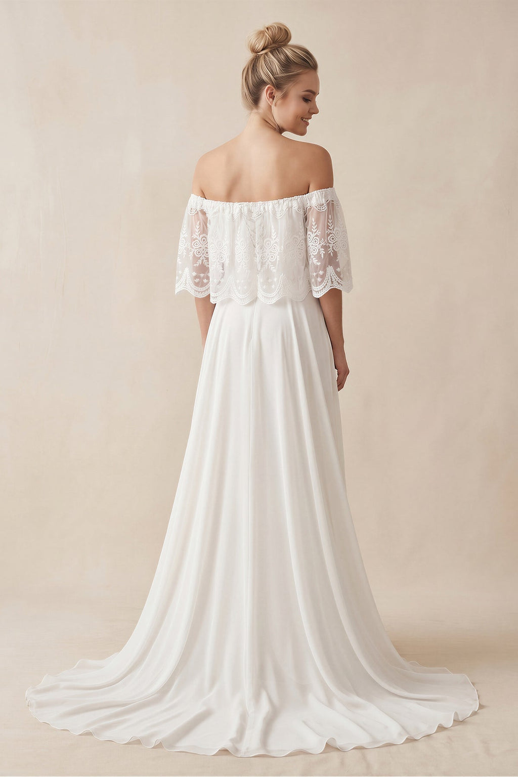 Off-The-Shoulder Lace Jersey Dress With Embroideries Ruffles - Curvevia