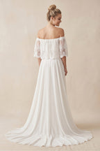 Off-The-Shoulder Lace Jersey Dress With Embroideries Ruffles - Curvevia