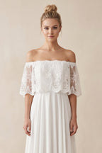Off-The-Shoulder Lace Jersey Dress With Embroideries Ruffles - Curvevia