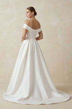 Simple Off-the-shoulder A-Line Wedding Dress - Curvevia