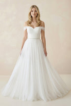 Off-The-Shoulder Tulle Ball Gown Sweep Train Dress - Curvevia