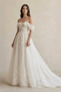 Off The Shoulder A Line Tulle Wedding Dress in Ivory - Curvevia