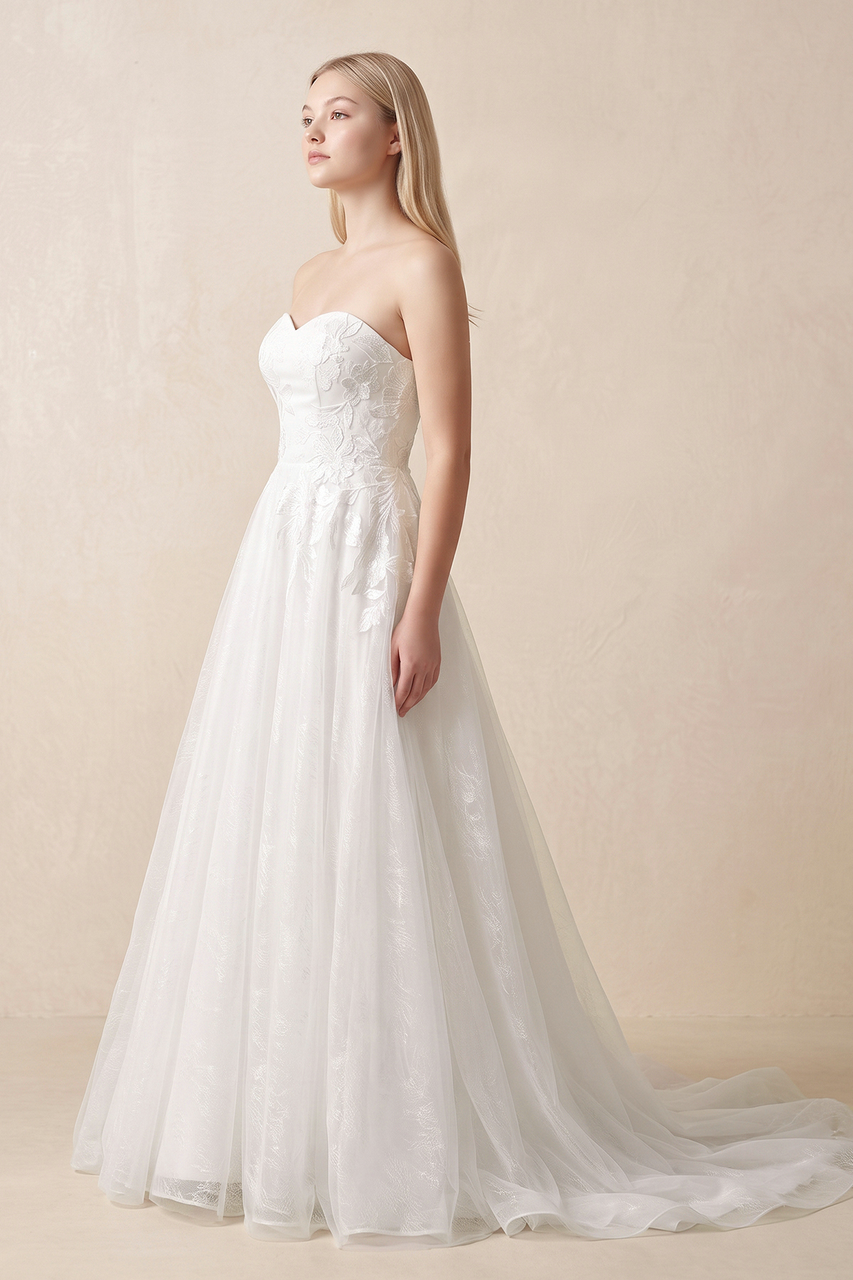Off-the-Shoulder Appliqued A-Line Wedding Dress in White - Curvevia