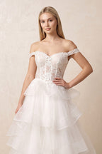 Off The Shoulder Ball-Gown Tulle Wedding Dress in White - Curvevia