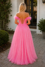 Off the shoulder Coral Long Mother of the Bride Dress - Curvevia