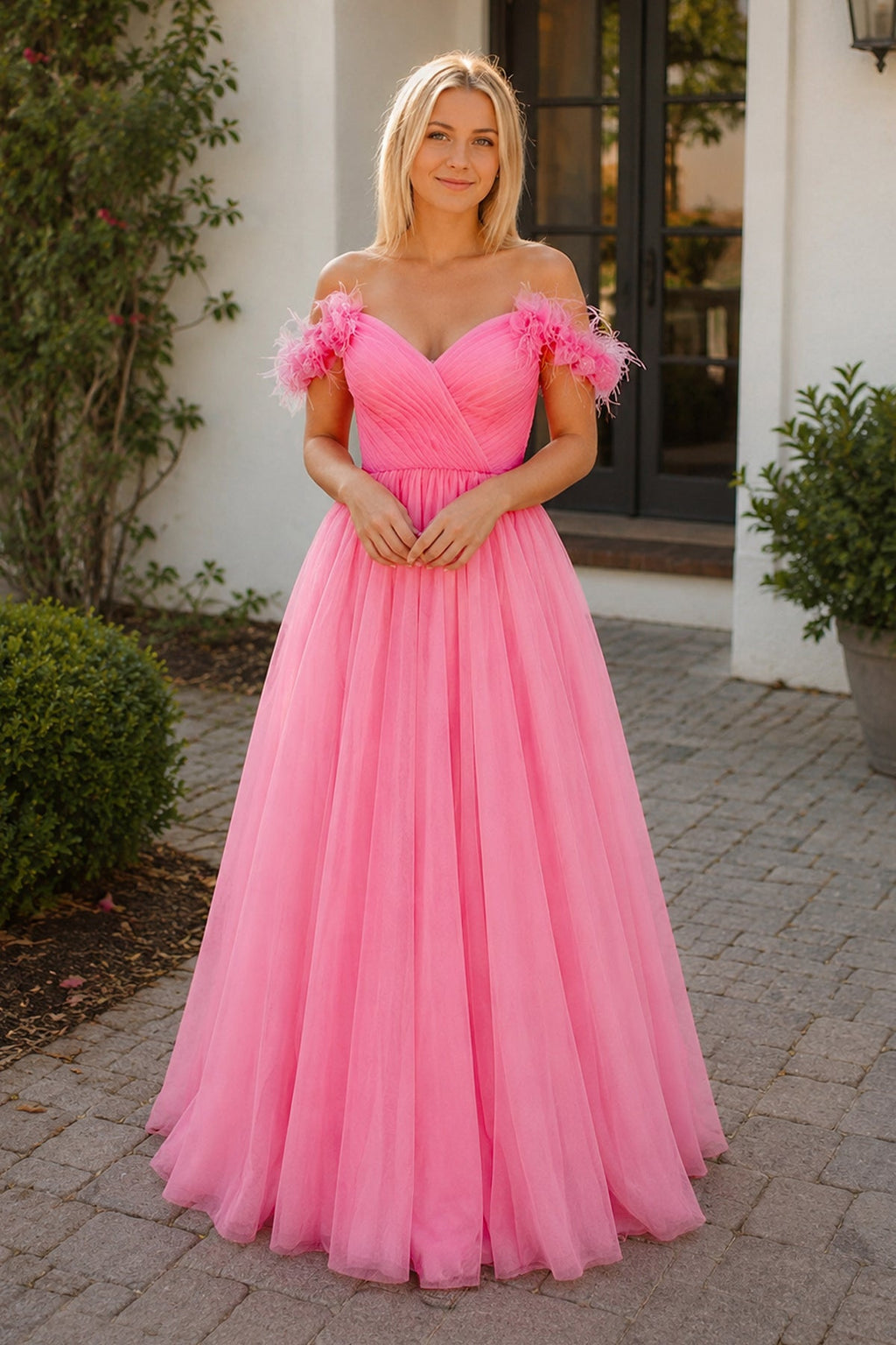 Off the shoulder Coral Long Mother of the Bride Dress - Curvevia