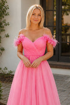 Off the shoulder Coral Long Mother of the Bride Dress - Curvevia