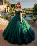 Off The Shoulder Green Ball Gown Quinceanera Dresses with Train - Curvevia