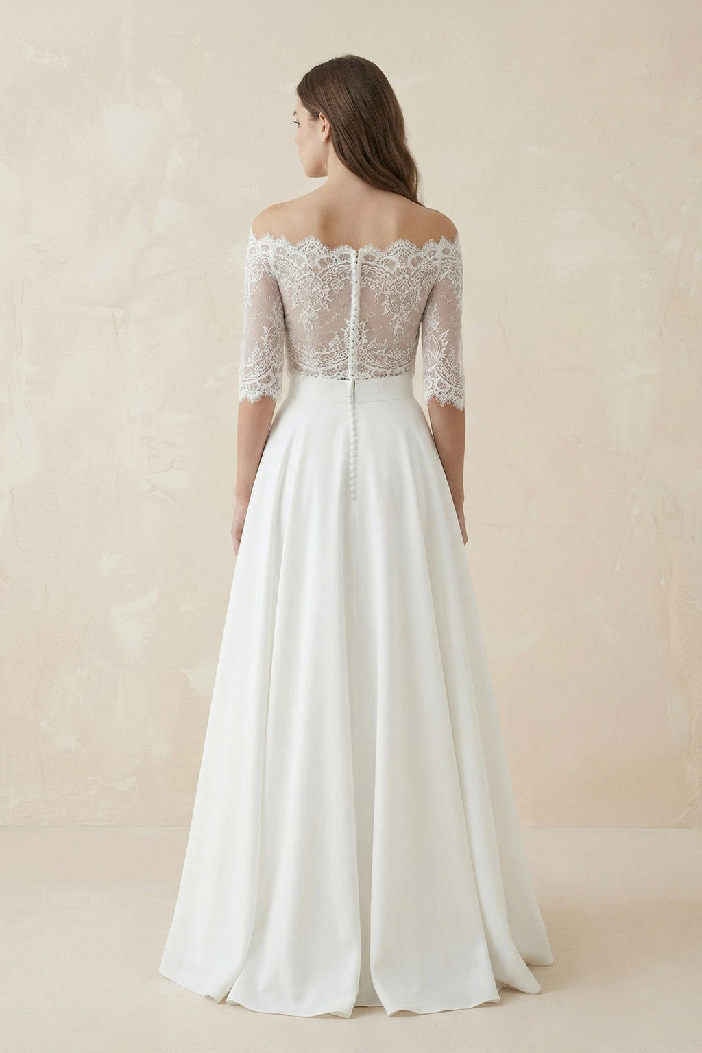 Off-The-Shoulder Lace A-Line Satin Two-Piece Wedding Dress With Sweep Train - Curvevia