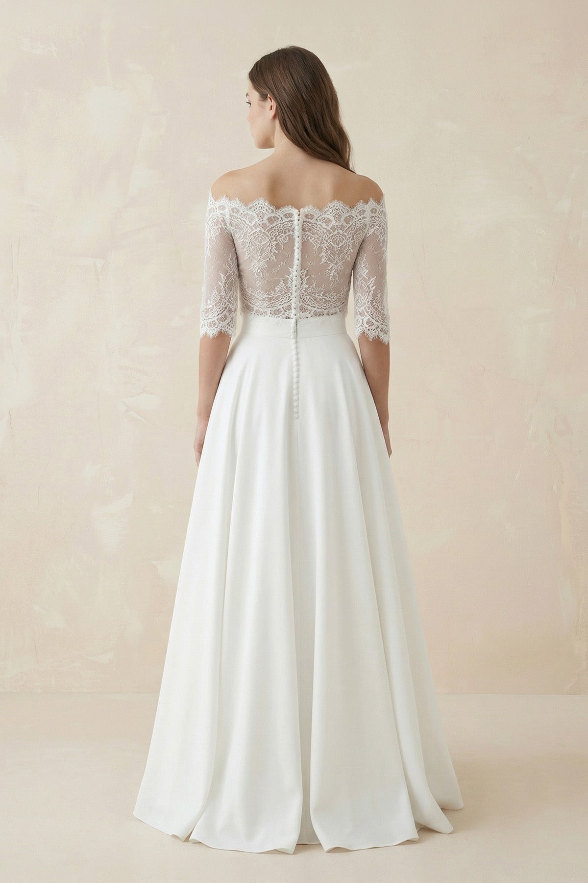 Off-The-Shoulder Lace A-Line Satin Two-Piece Wedding Dress With Sweep Train - Curvevia
