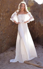 Off-The-Shoulder Lace Jersey Dress With Embroideries Ruffles - Curvevia