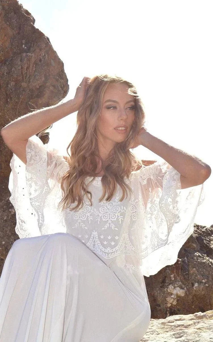 Off-The-Shoulder Lace Jersey Dress With Embroideries Ruffles - Curvevia