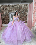 Off The Shoulder Lavender Tulle Ball Gown Quinceanera Dresses - Curvevia