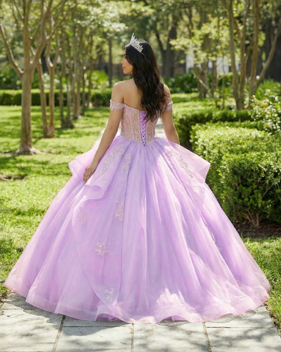 Off The Shoulder Lavender Tulle Ball Gown Quinceanera Dresses - Curvevia