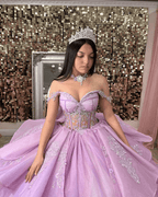 Off The Shoulder Lavender Tulle Ball Gown Quinceanera Dresses - Curvevia