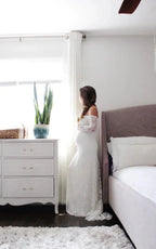 Strapless Long Sleeve A-Line Maternity Lace Wedding Dress with Train - Curvevia