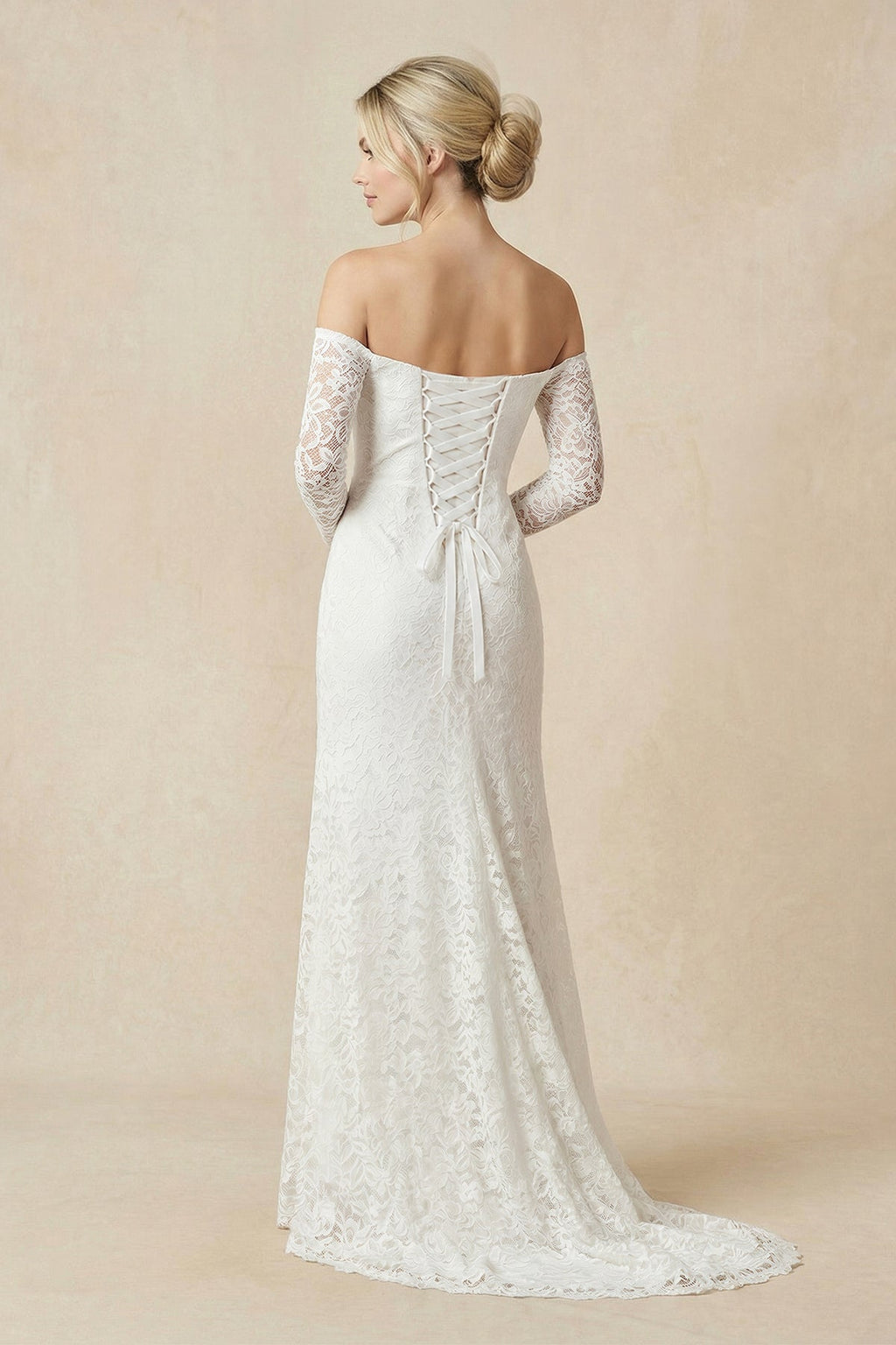 Strapless Long Sleeve A-Line Maternity Lace Wedding Dress with Train - Curvevia