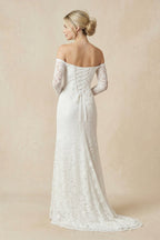 Strapless Long Sleeve A-Line Maternity Lace Wedding Dress with Train - Curvevia