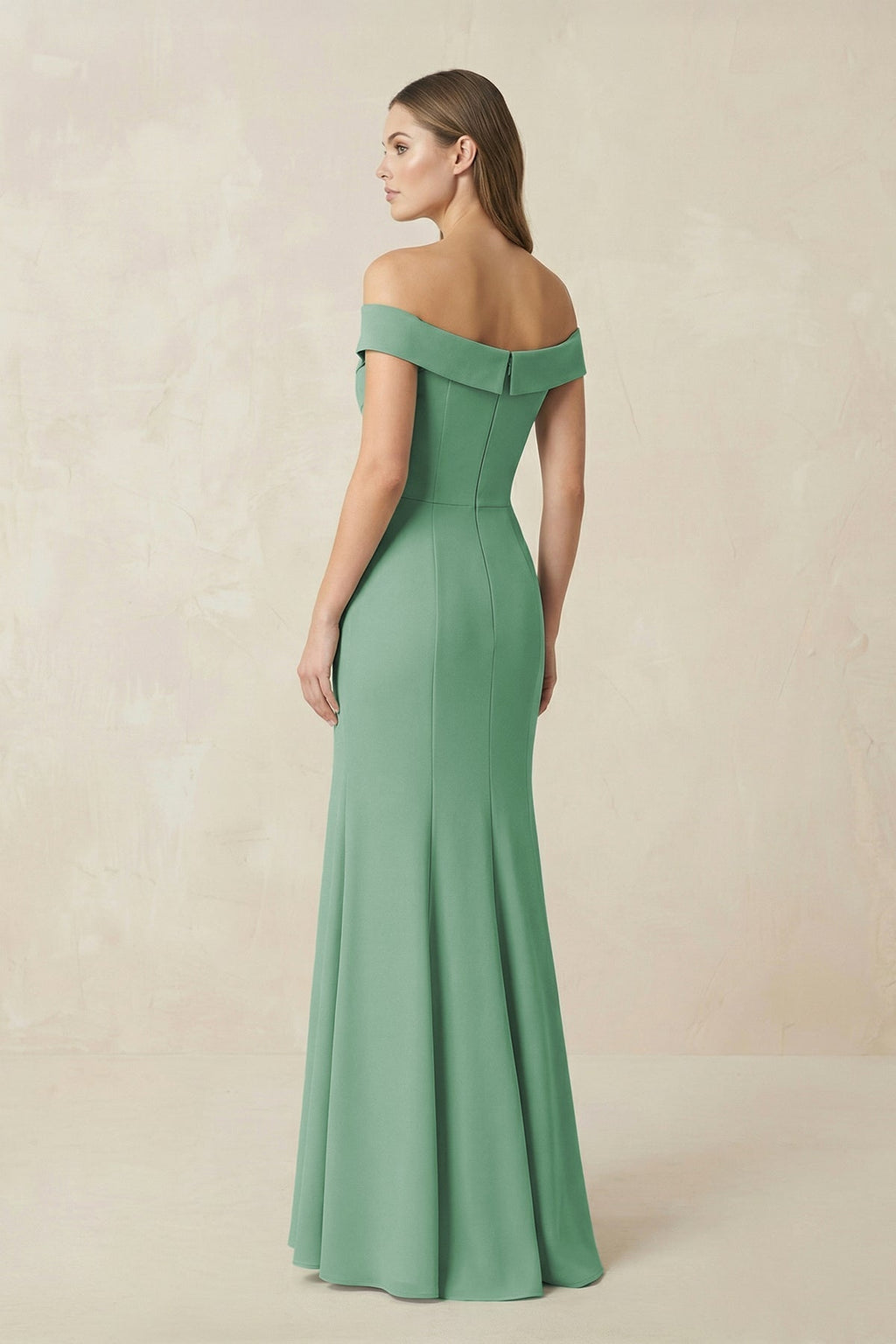 Off-the Shoulder Mermaid Chiffon Bridesmaid Dress in Sea Glass - Curvevia