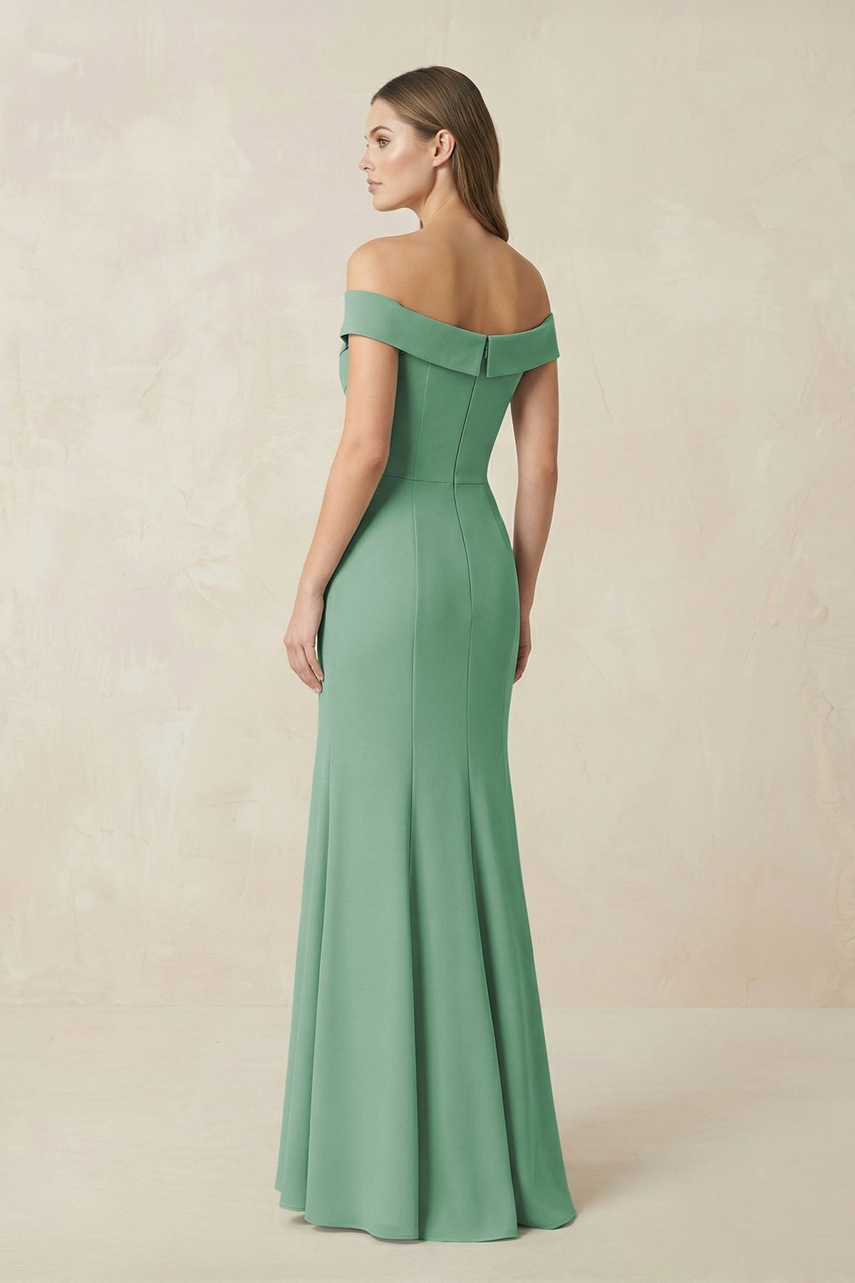 Off-the Shoulder Mermaid Chiffon Bridesmaid Dress in Sea Glass - Curvevia