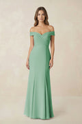 Off-the Shoulder Mermaid Chiffon Bridesmaid Dress in Sea Glass - Curvevia