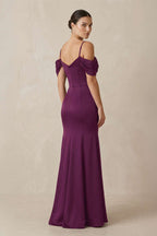 Off-the-Shoulder Mermaid Ruched Bridesmaid Dress in Fig - Curvevia