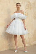 A-Line Off-The-Shoulder Sleeveless Short Mini Organza Wedding Dresses - Curvevia