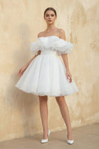A-Line Off-The-Shoulder Sleeveless Short Mini Organza Wedding Dresses - Curvevia