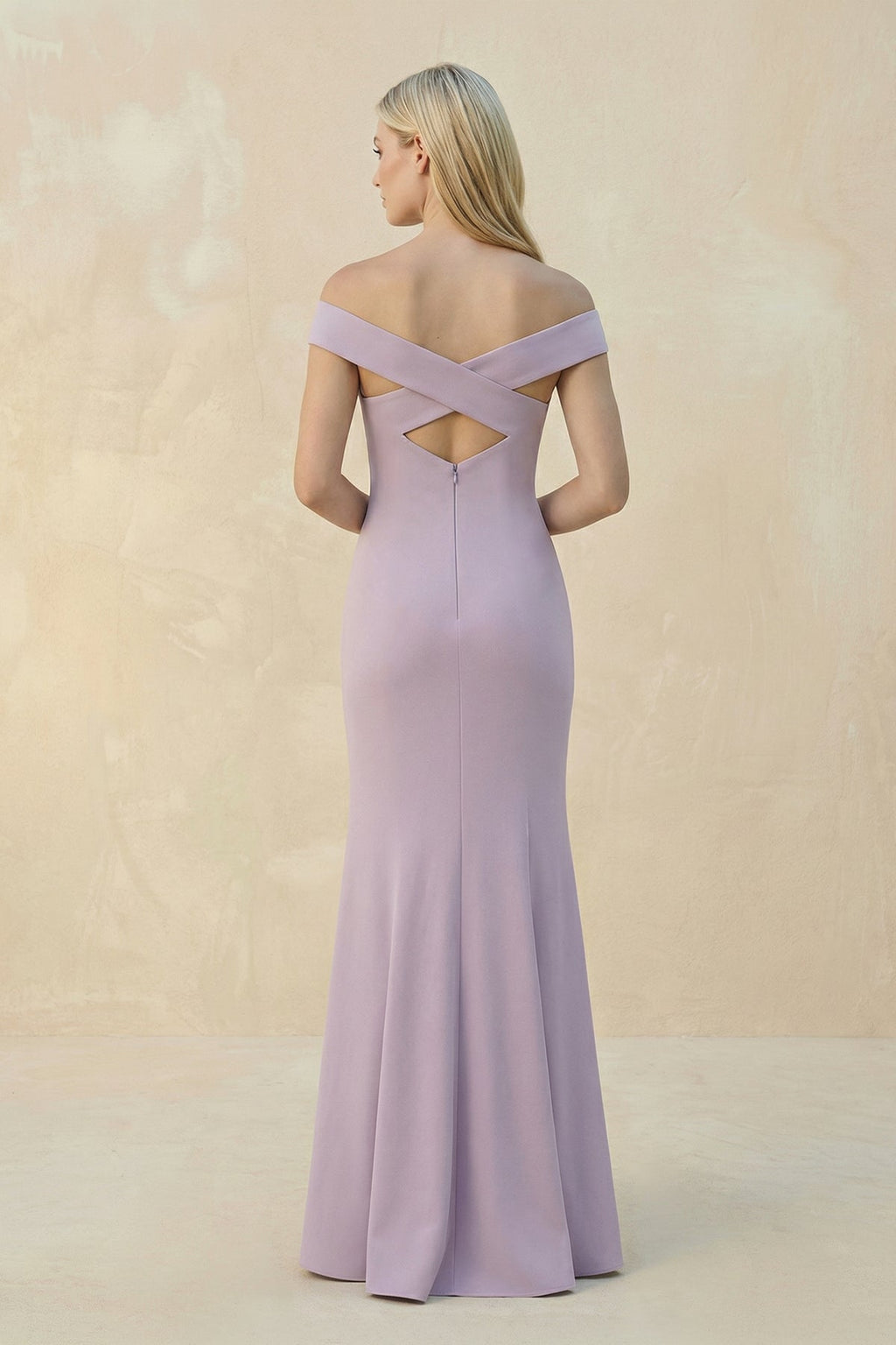 Off-the-Shoulder Sheath Matte Satin Bridesmaid Dress in Lavender Grey - Curvevia