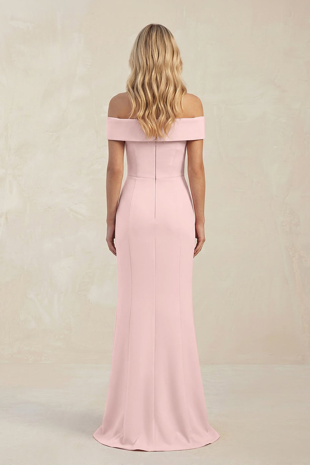 Sheath Off-the-Shoulder Satin Bridesmaid Dress With Slit in Rose Petal - Curvevia
